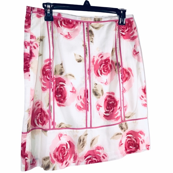 LOFT Pink Roses Cotton Skirt, Size 8 - Picture 2 of 11